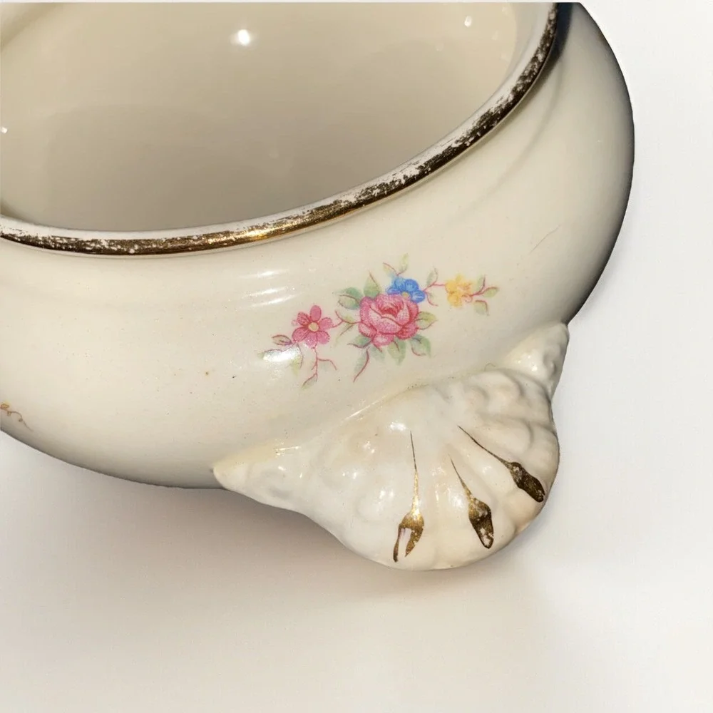 Homer Laughlin Eggshell Nautilus Aristocrat Floral Sugar Bowl Rare Handle Design